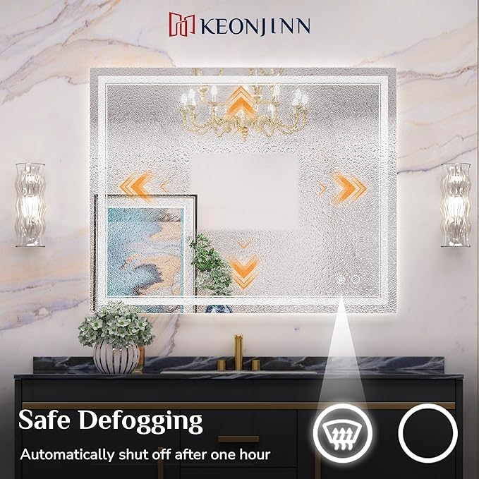 Keonjinn 55 x 30 Inch Bathroom LED Mirror, Oversized Lighted Bathroom Mirror, UL Listed LED Driver, HD Tempered Glass, Easy Installation, Anti-Fog, Memory Dimmable 6000K, CRI 90+(Horizontal/Vertical)