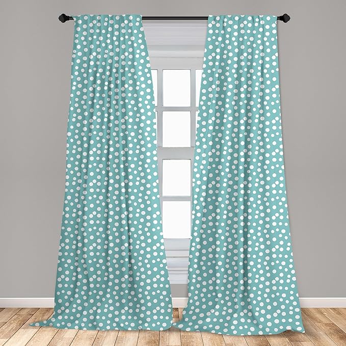 Ambesonne Turquoise Window Curtains, Retro Vintage 60s 50s Inspired Geometric Polka Dots Romantic Art Print, Lightweight Decor 2-Panel Set with Rod Pocket, Pair of - 28" x 84", White and Blue