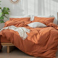 MooMee Bedding Duvet Cover Set 100% Washed Cotton Linen Like Textured Breathable Durable Soft Comfy (Solid Rust Brown, Full 80"x90")