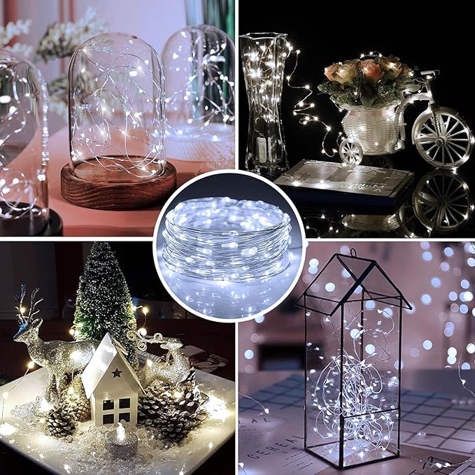12 Pack Fairy Lights Battery Operated 7ft 20 LED Mini String Twinkle Silver Wire Firefly Starry for Mason Jars Wedding Party Christmas Centerpiece Table Decorations, Cool White