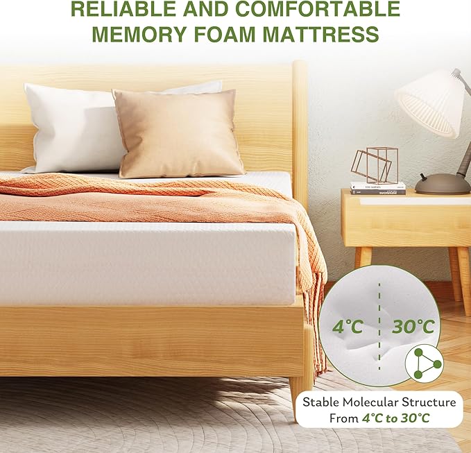 EGOHOME 6 Inch Queen Size Mattress for Kids, Memory Foam Mattress with Cooling Green Tea Gel, Relieve Pressure with Medium Firm Support, CertiPUR-US Certified, 80''L x 60''W, White