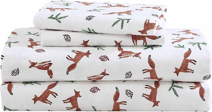 Eddie Bauer- Twin Sheet Set, Cotton Flannel Bedding Set, Brushed for Extra Softness, Cozy Home Décor (Fox Trail Orange, Twin)