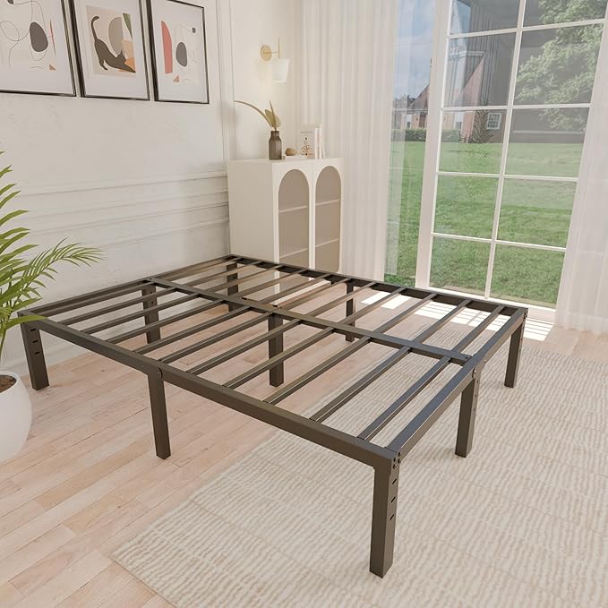 ALDRICH 14 Inch Metal Full Size Bed Frame - Double Black Basic Steel Slats Platform, Easy Assembly Heavy Duty Noise Free Bedframes, No Box Spring Needed