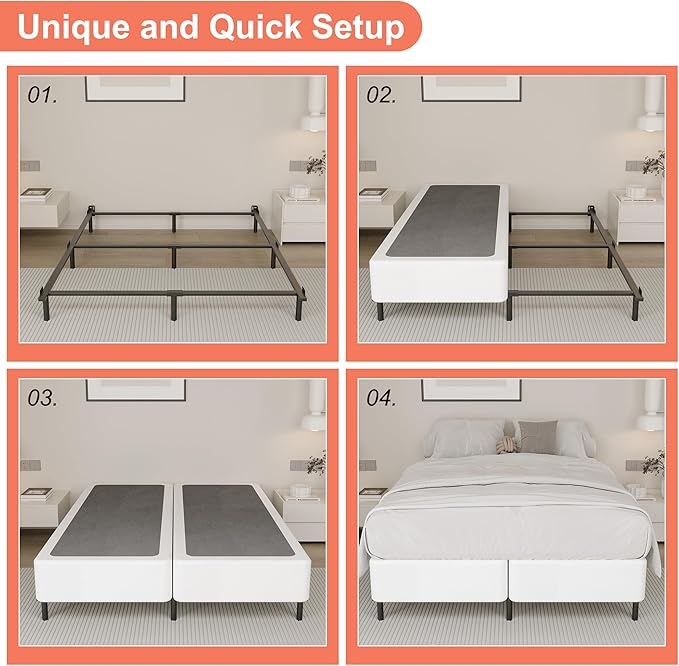 5 Inch Full Size Box Spring, Split Heavy Duty Metal Mattress Foundation with Fabric Cover, Easy Assembly, Quiet & Noise-Free