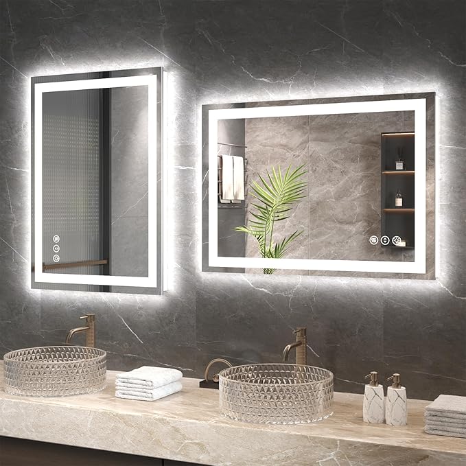 20"X28" LED Bathroom Mirror with Front Lights and Backlit, Anti-Fog, Dimmable, Shatter-Proof Tempered Glass, Lighted Bathroom Vanity Mirror for Wall with 3 Colors, Memory Function