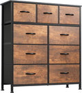 YITAHOME Dresser for Bedroom with 9 Drawers - Fabric Storage Tower, Tall Chest Organizer Unit for Living Room, Entryway, Closets with Sturdy Steel Frame, Wooden Top, Brown