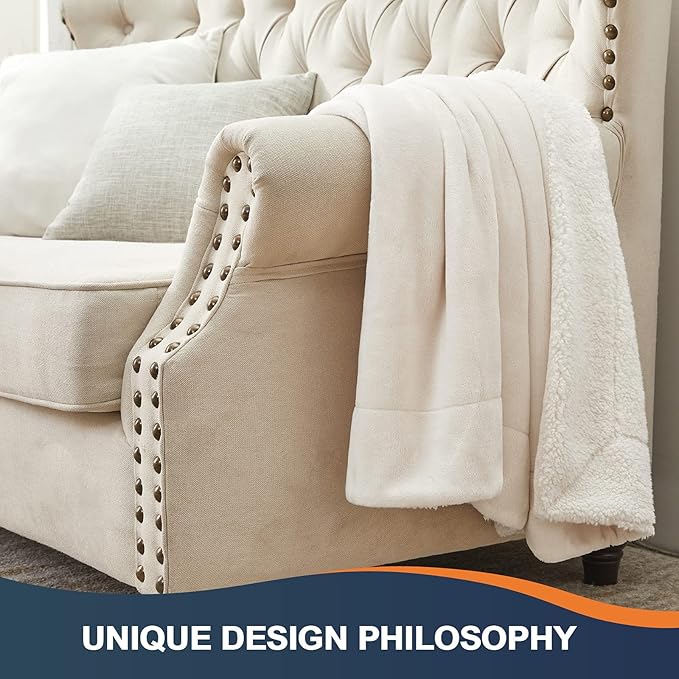 Walensee Sherpa Blanket (Throw Size 50”x60” Off White) Super Soft Fleece Plush Blankets for Bed, Couch, Sofa, Fuzzy Warm Cozy Microfiber Flannel Lightweight Throw Blanket for Adults, Man, Woman