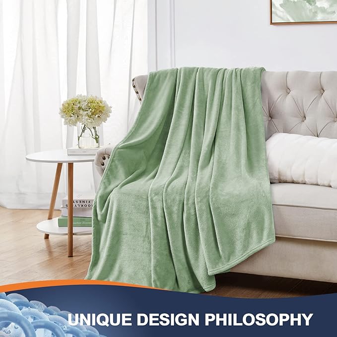 Walensee Fleece Blanket Plush Throw Fuzzy Lightweight (Queen Size 90x90 Sage Green) Super Soft Microfiber Flannel Blankets for Couch, Bed, Sofa Ultra Luxurious Warm and Cozy for All Seasons