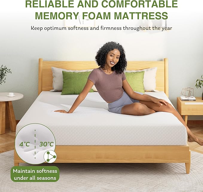 EGOHOME King Size Memory Foam Mattress, 8 Inch Bed Mattress in a Box with Cooling Green Tea Gel, Relieve Pressure with Medium Support, CertiPUR-US Certified, 80''L x 76''W, White