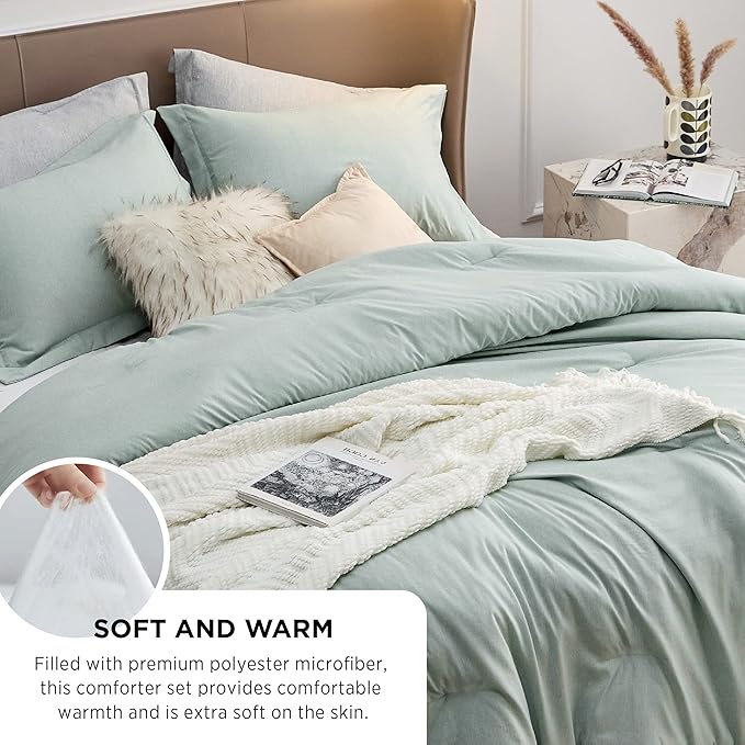 Bedsure California King Comforter Set - Mint Green Soft Bedding for All Seasons, Cationic Dyed Bed Set, 3 Pieces, 1 California King Size Comforter (104"x96") and 2 Pillow Shams (20"x36"+2")