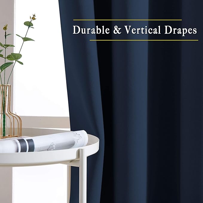NICETOWN Blackout Navy Blue Curtains for Bedroom - Window Treatment Energy Saving Thermal Insulated Solid Grommet Room Darkening Drapes for Living Room (2 Panel, W52 x L84)