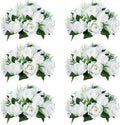 NUPTIO Pcs of 6 Fake Flower Ball Arrangement Bouquet,15 Heads Plastic Roses with Base, Suitable for Our Store's Wedding Centerpiece Flower Rack for Parties Valentine's Day Home Décor (Pure White)