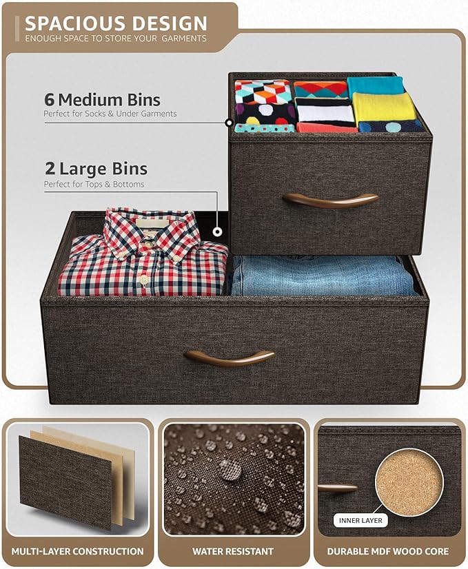 Sorbus Dresser with 8 Drawers - Chest Organizer Unit with Steel Frame Wood Top & Handle Easy Pull Fabric Bins for Clothes - Wide Storage Furniture for Bedroom, Hallway, Living Room, Nursery & Closet