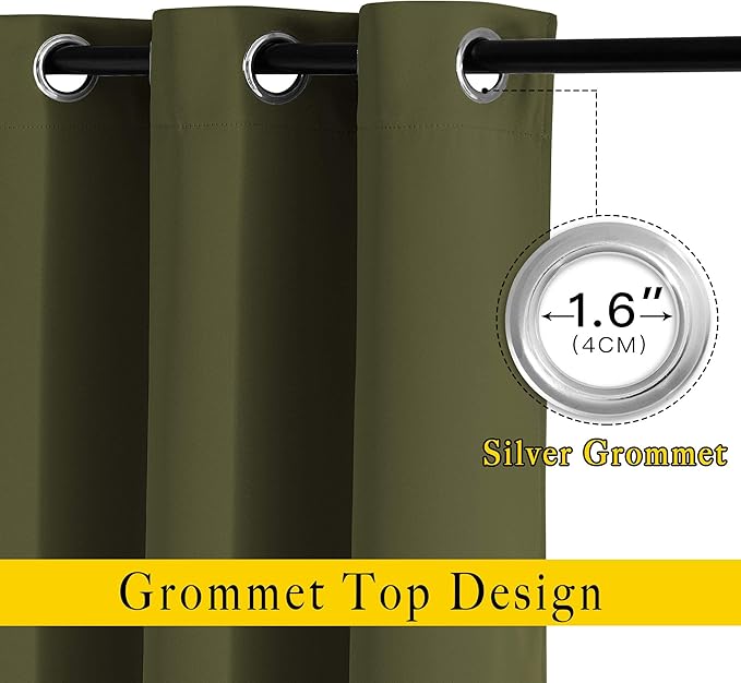 NICETOWN Room Darkening Curtains for Windows 90 inch Length - Grommet Energy Saving Thermal Drapes Sound Reducing Heat Blocking Window Treatments for Living Room (Olive, 2 Panels, W52 x L90)