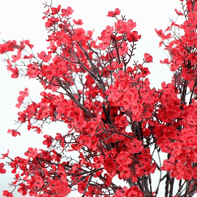 JAKY-Global Babys Breath Fabric Cloth Artificial Flowers 6 Bundle European Fake Silk Plants Decor Wedding Party Decoration Bouquets Real Touch DIY Home Garden(Red)