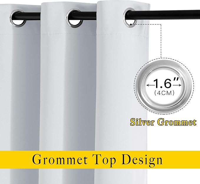 NICETOWN Greyish White Room Darkening Curtains Blackout 30 inch Curtains for Kitchen, Grommet Solid Window Treatments Sound Reducing for Bedroom, 2 Panels, W37 x L30, 2 Panels