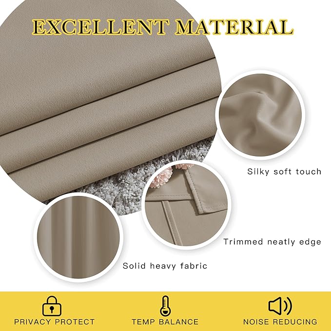 NICETOWN Taupe Curtains 96 inches Long, Grommet Thermal Insulated Blackout Curtains Privacy Window Treatments for Boys Room/Living Room, W46 x L96, 2 Panels