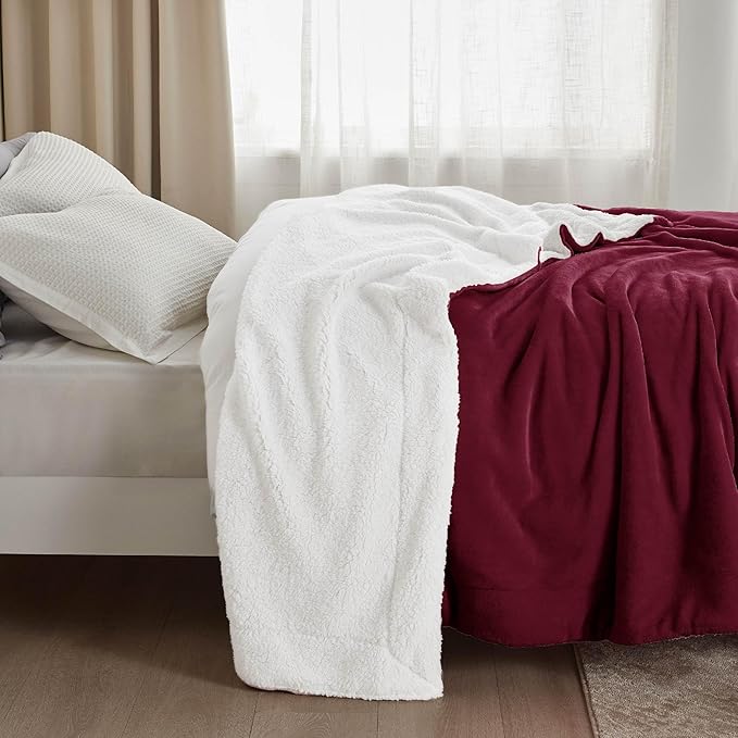 Bedsure GentleSoft Sherpa Fleece Blankets Queen Size for Bed - Thick and Warm Throw for Girls and Women, Soft Fuzzy Plush Queen Christmas Blanket for Winter, Burgundy, 90x90 Inches
