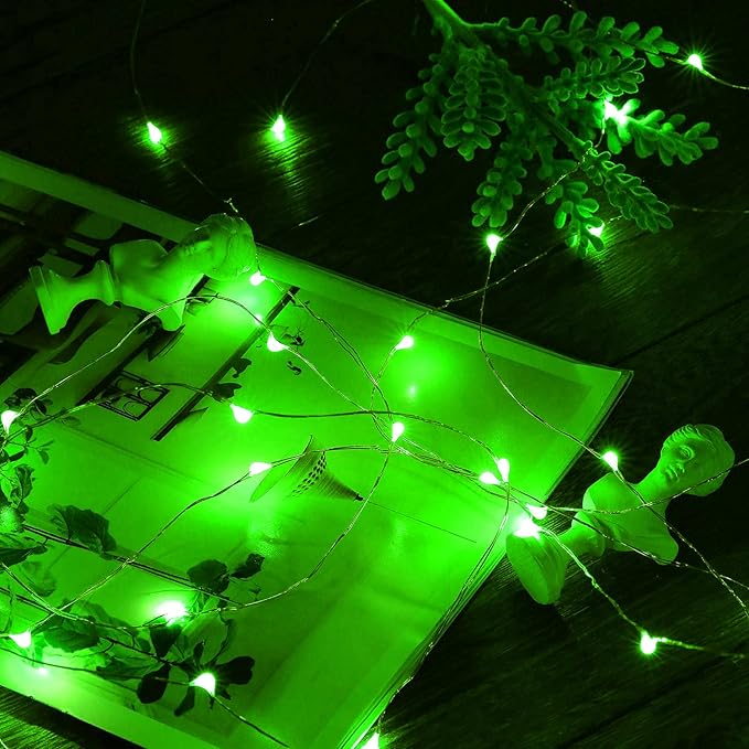 Mikasol Fairy Lights Battery Operated, 2 Pack Mini 3*AAA Battery Powered Copper Wire Led Starry String Lights Firefly Lights for Bedroom, Christmas, Parties, Decoration (5m/16ft Green)
