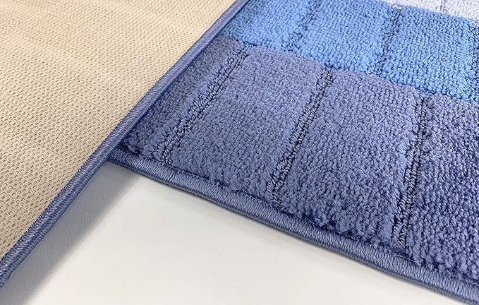 Custom Size Coastal Nautical Style Runner Rug Carpet for Hallway Entryway, Slip Resistant Latex Rubber Backed, 31 inch Wide X Customized Length, Squares Blue, 31 inch X 17 feet