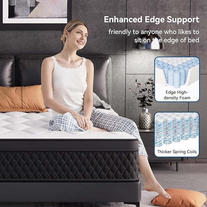 ELEMUSE Twin XL Mattress, 10 Inch Hybrid Memory Foam Mattress in a Box, Pressure Relieving Comfort, Individual Pocket Springs for Motion Isolation, Medium Firm, CertiPUR-US Certified, Fiberglass Free