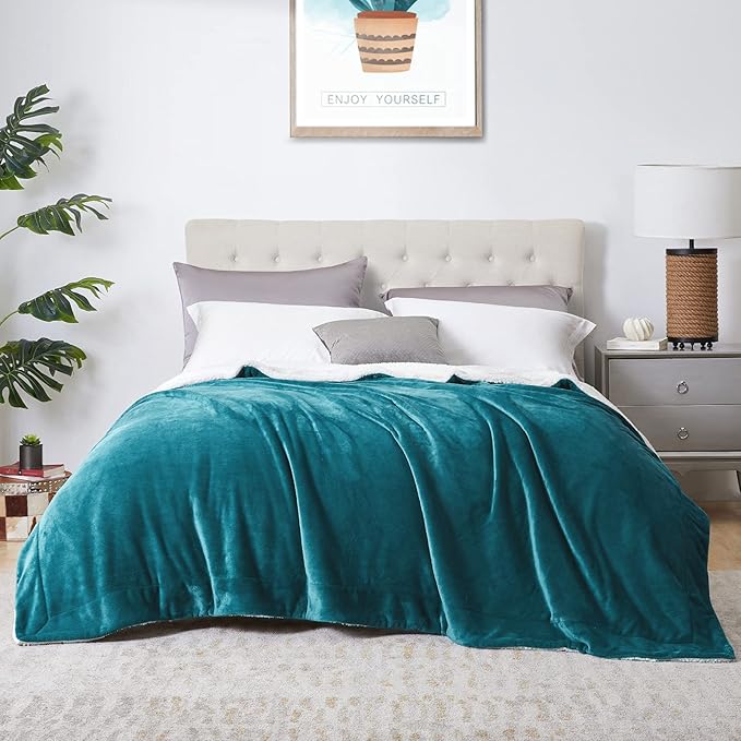Walensee Sherpa Fleece Blanket (Queen Size 90”x90” Teal) Plush Throw Fuzzy Super Soft Reversible Microfiber Flannel Blankets for Couch, Bed, Sofa Ultra Luxurious Warm and Cozy for All Seasons
