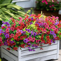 SHareconn 48 Bundles Artificial Flowers for Outdoors Decoration, Faux Plants Fake Silk Colorful Daisy Eucalyptus Lavender, UV Resistant for Outside Home Porch Patio Indoor Spring Decor, Mix 3 Colors