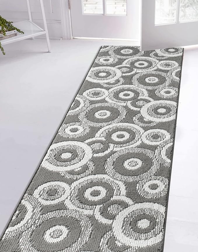 Custom Length Cut to Size Retro Modern Geometric Carpet Runner Rug for Hallways, Non Slip Rubber Backed, 31 inch Wide X Customized Length, Geo Grey, 31 inch X 9 feet