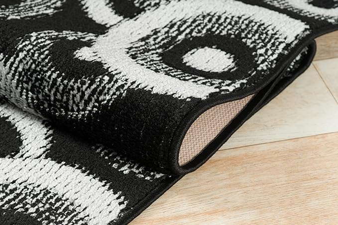 Custom Length Cut to Size Modern Farmhouse Carpet Runner Rug for Hallways, Non Slip Rubber Backed, 31 inch Wide X Customized Length, Geo Black, 31 inch X 15 feet