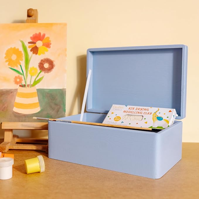 Large Blue Wooden Box Storage with Hinged Lid | 11.8 x 7.87 x 5.51 inches (+-0.5) | Gift Box Storage | Product NOT Intended for 15 Years OR Below