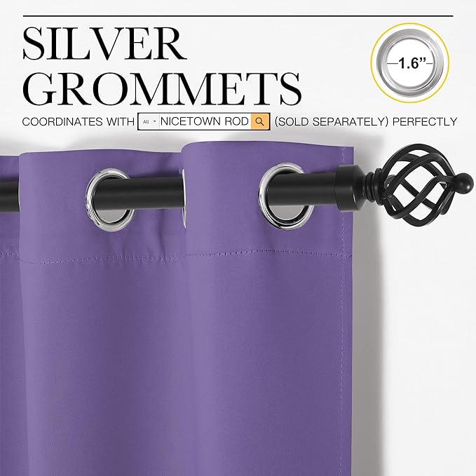 NICETOWN Bedroom Curtain Panels Blackout Draperies, Thermal Insulated Solid Grommet Blackout Curtains/Drapes (Lilac Purple, 1 Pair, 34 by 45-inch)