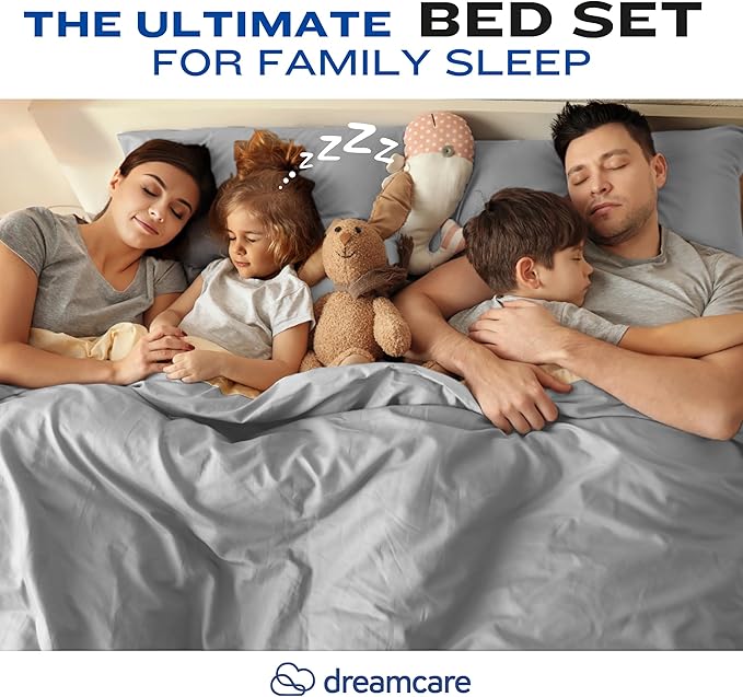 DREAMCARE King Size Sheets Set – 4 pcs Cooling Sheets – up to 21” Deep Pocket King Sheet Set – Hotel Luxury Sheets & Pillowcases – Superior Softness 100% Fine Microfiber with Side Pocket – Light Gray