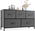 Sweetcrispy Dresser for Bedroom with 5 Storage Drawers, Fabric Storage Tower Organizer, Chest of Drawers with Metal Frame Wooden Top for Closet, Living Room, Entryway, Grey