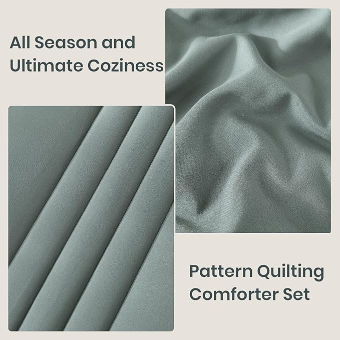 Monbix Twin XL Size Comforter Set - Extra Long 5 Pieces Dorm Bedding Sets, Quilting Design Fluffy Bed in a Bag Twin XL with Sheets, Pillowcase & Sham (Sage Green)