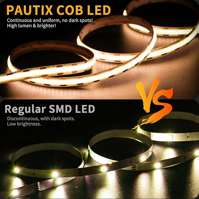 PAUTIX COB LED Strip Light 5V USB 6.56ft/2m 640LEDs 1200lm Dimmable LED Strip Light 3000K Warm White CRI90+ USB TV Backlight,Flexible Under Cabinet Tape Light for Bedroom,Kitchen,Home DIY Lighting