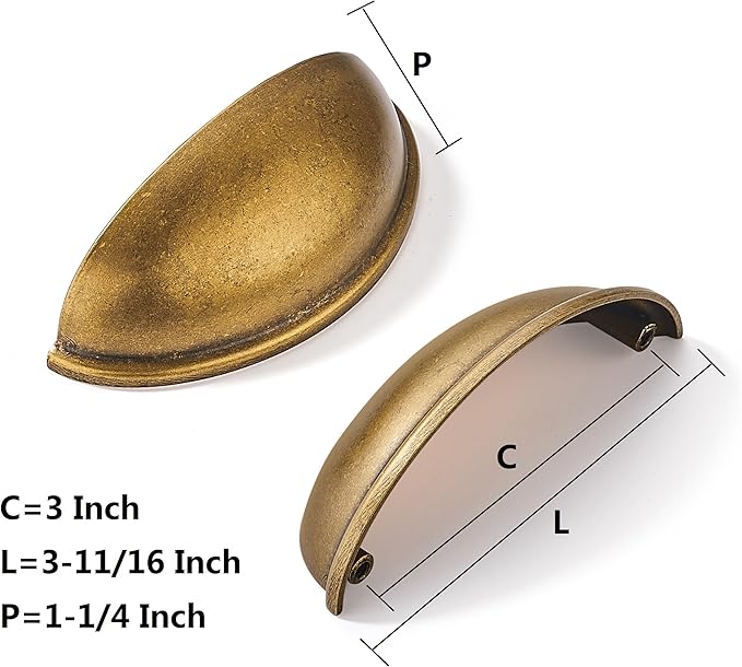 khtumeware 10 Pack 3" Antique Brass Drawer Pulls Cabinet Cup Pulls Vintage Kitchen Hardware Cabinet Handles Drawer Handles Knobs 3 inch Hole Center