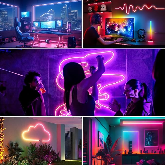 6.6FT Neon Rope Lights,Flexible Led Light Control with App/Remote,Multiple Modes,IP67 Outdoor Waterproof,Music Sync Strip for Bedroom