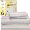 California Design Den Deep Pocket Twin Sheets Set - 400 Thread Count Sateen, Natural 100% Cotton Sheets, Cooling and Durable Bedding Set - Rainbow Striped
