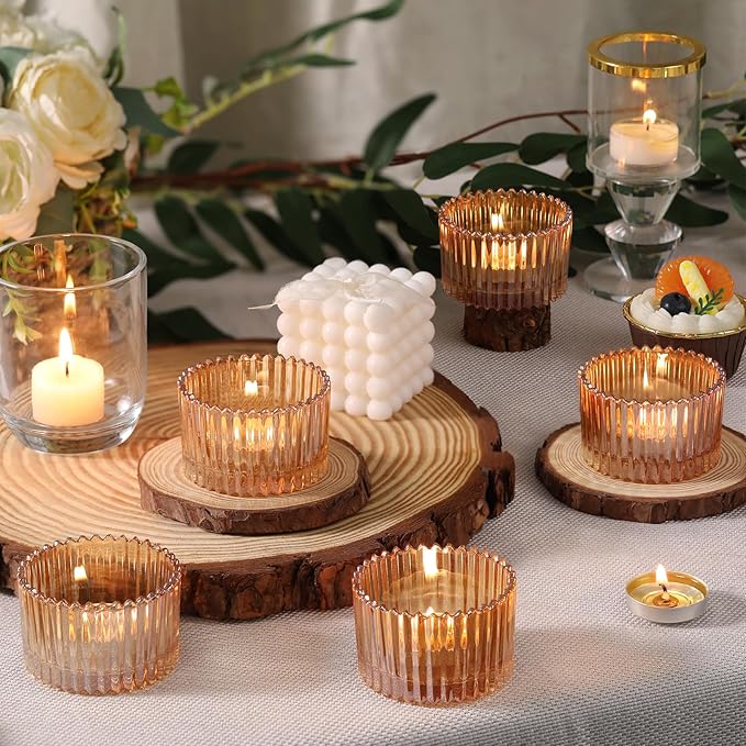 24 pcs Large Tea Light Holders, Gold Glass Candle Holders, Votive Candle Holders for Table Centerpiece Wedding Table Decor