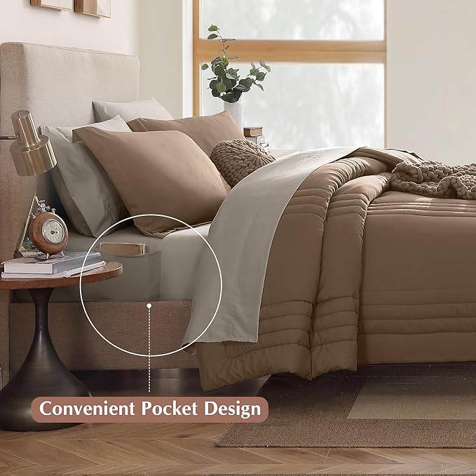Monbix Full Comforter Set - 7 Pieces Umber Bed in a Bag Full Size Bedding Sets with Comforters, All Seasons Down Alternative Comforter with Sheets,Pillowcases & Shams