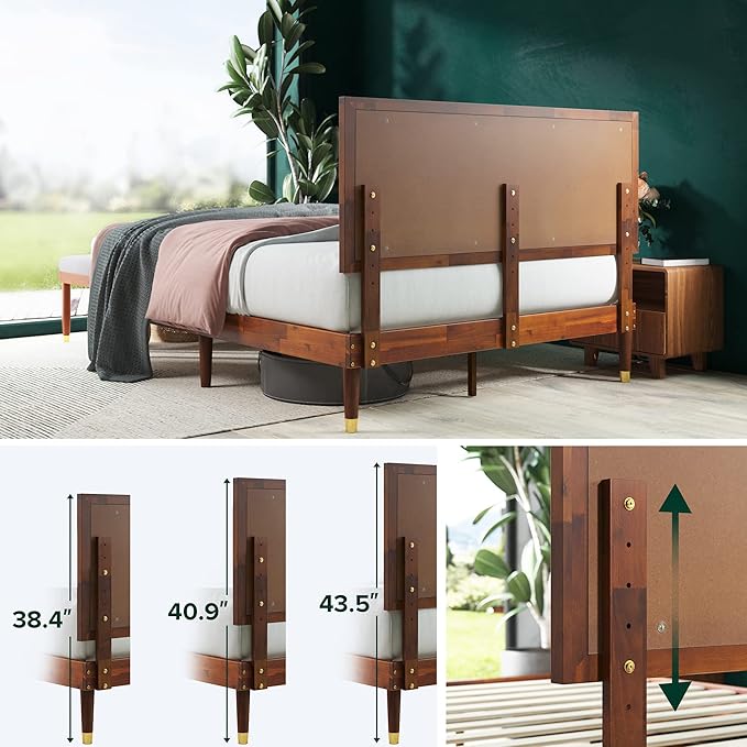 ZINUS Raymond Wood Platform Bed Frame with Adjustable Upholstered Headboard, Solid Wood Foundation, Wood Slat Support, No Box Spring Needed, Easy Assembly, King