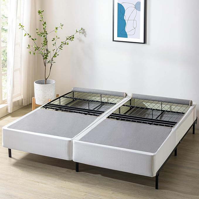 ZINUS 9 Inch Box Spring with Cover, No Assembly Mattress Foundation, Sturdy Metal Structure, Split Cal King, White