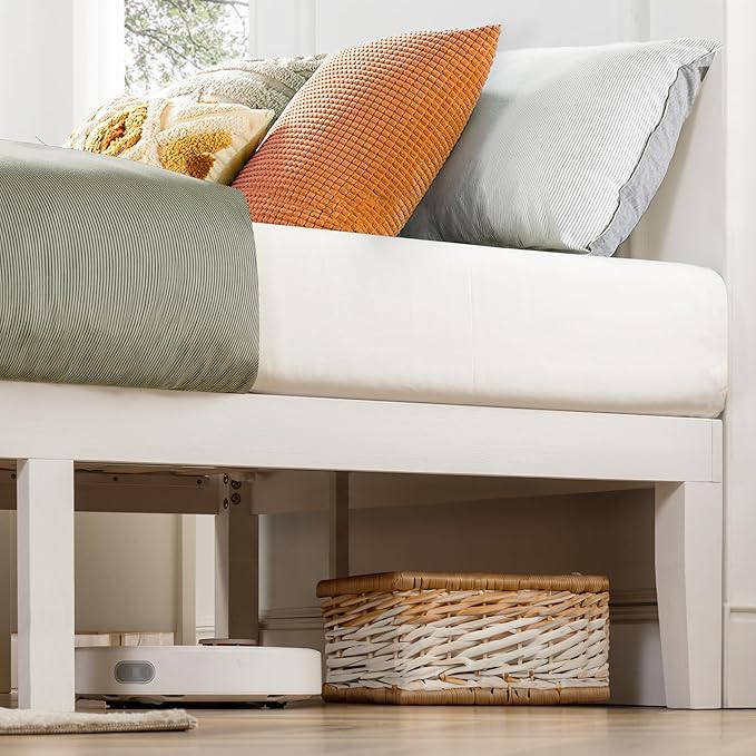 Mellow Naturalista Classic 16 Inch Solid Wood Platform Bed with Wooden Slats, White, Full