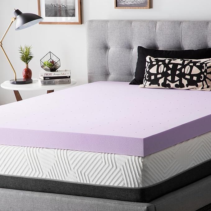 LUCID 4 Inch Lavender Infused Memory Foam Mattress Topper, Full Size – Ventilated Design – Pressure Relieving Bed Topper - Mattress Pad – CertiPur Certified