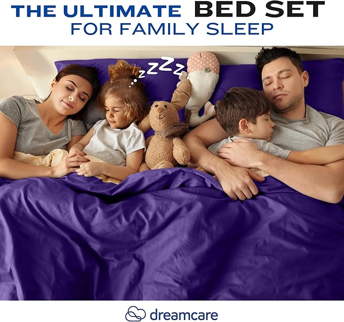DREAMCARE Twin XL Sheet Sets - 4pc Cooling Sheets XL Twin Sheets - up to 21” Deep Pocket – Hotel Luxury Extra Long Twin XL Bed Sheets 100% Brushed Microfiber with Side Pocket - Purple