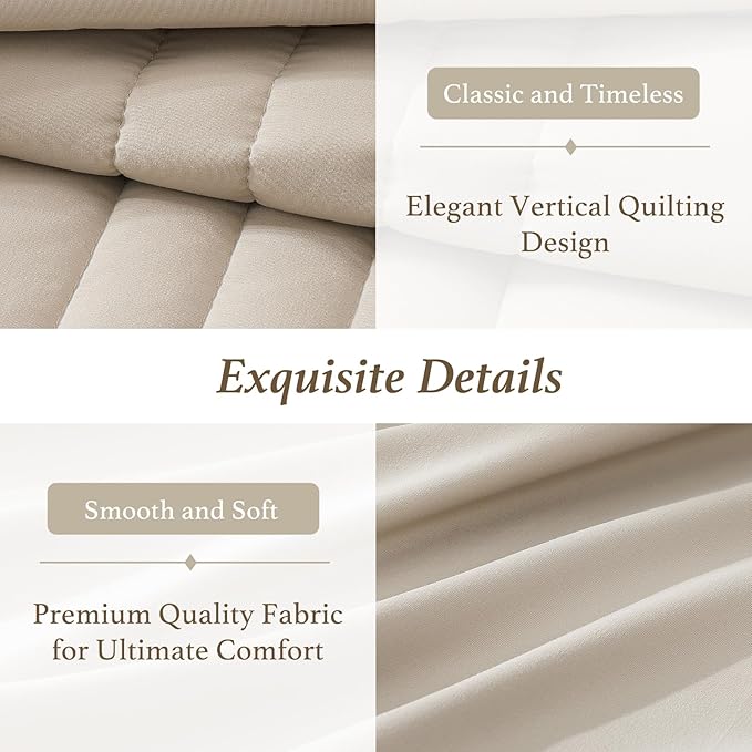 Monbix King Size Comforter Set - 7 Pieces Bed in a Bag King, Apricot Beige Bedding Sets with Comforter, All Seasons Comforter Bed Set with Sheets, Pillowcases & Shams
