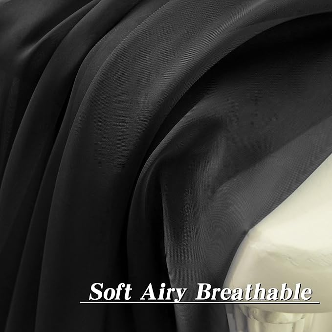 HUTO Black Sheer Curtains 84 Inches Long for Living Room Rod Pocket Voile Window Drapes for Bedroom,2 Panels