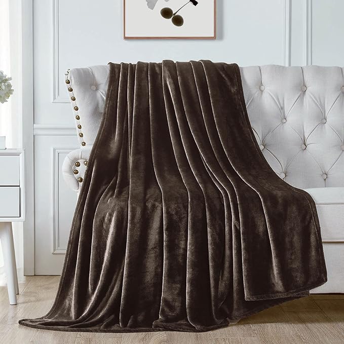 Walensee Fleece Blanket Plush Throw Fuzzy Lightweight (Queen Size 90x90 Brown) Super Soft Microfiber Flannel Blankets for Couch, Bed, Sofa Ultra Luxurious Warm and Cozy for All Seasons
