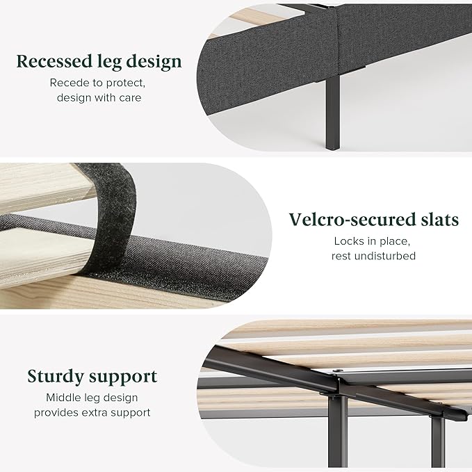ZINUS Full Maya Upholstered Bed Frame with Asymmetric Headboard, Durable Wooden Slats, Sturdy Framework, Noise Free Sleep, No Box Spring Needed, Easy Assembly, Eco Friendly Packaging, Dark Grey