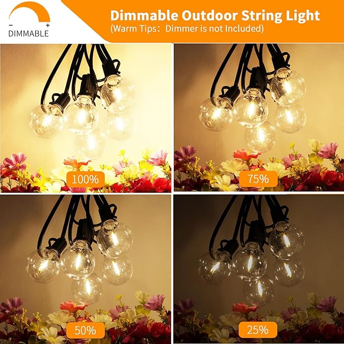 Svater Outdoor String Lights Waterproof 100 FT, LED Patio Lights Outside with 52 Shatterproof G40 Bulbs, Dimmable Hanging Globe Lighting for Bistro Backyard Cafe Market Porch, Warm White 2700K